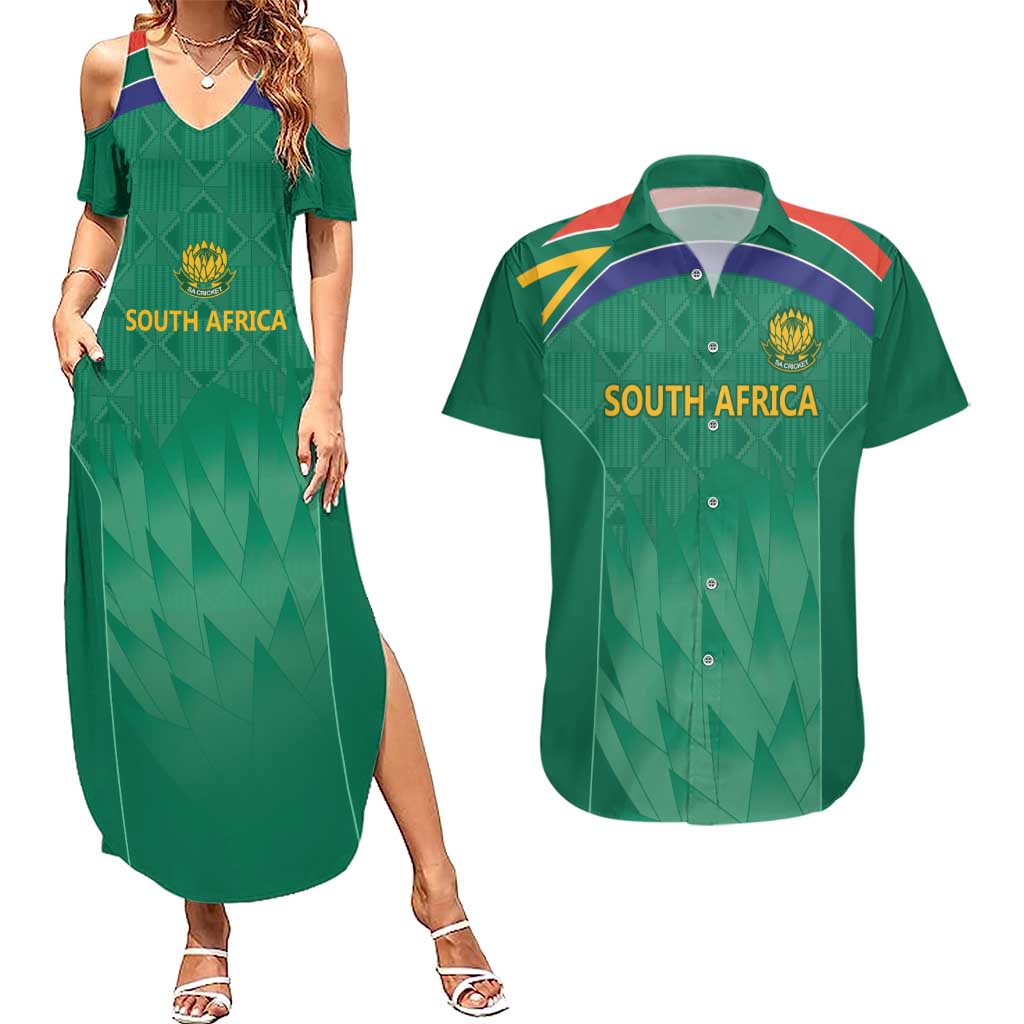 South Africa Cricket Custom Couples Matching Summer Maxi Dress and Hawaiian Shirt Proteas Green