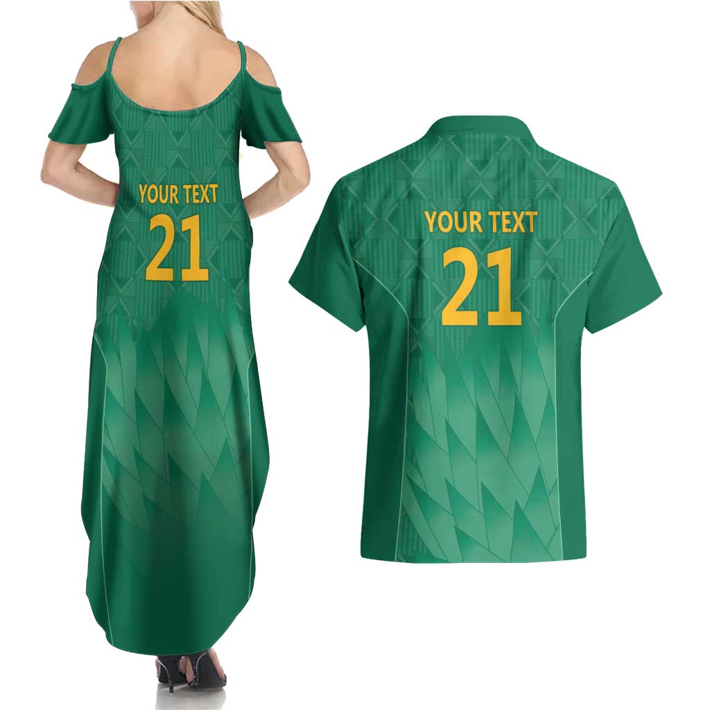 South Africa Cricket Custom Couples Matching Summer Maxi Dress and Hawaiian Shirt Proteas Green