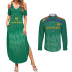South Africa Cricket Custom Couples Matching Summer Maxi Dress and Long Sleeve Button Shirt Proteas Green