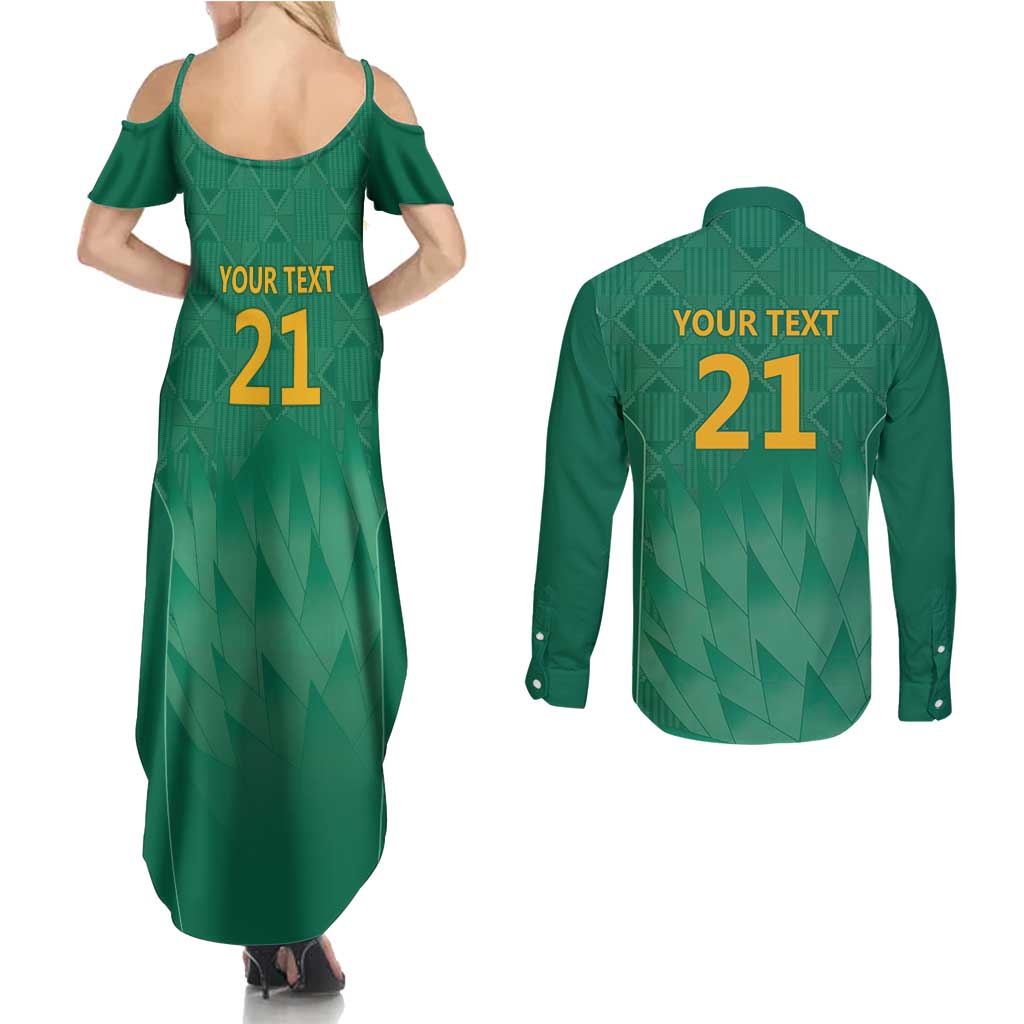 South Africa Cricket Custom Couples Matching Summer Maxi Dress and Long Sleeve Button Shirt Proteas Green