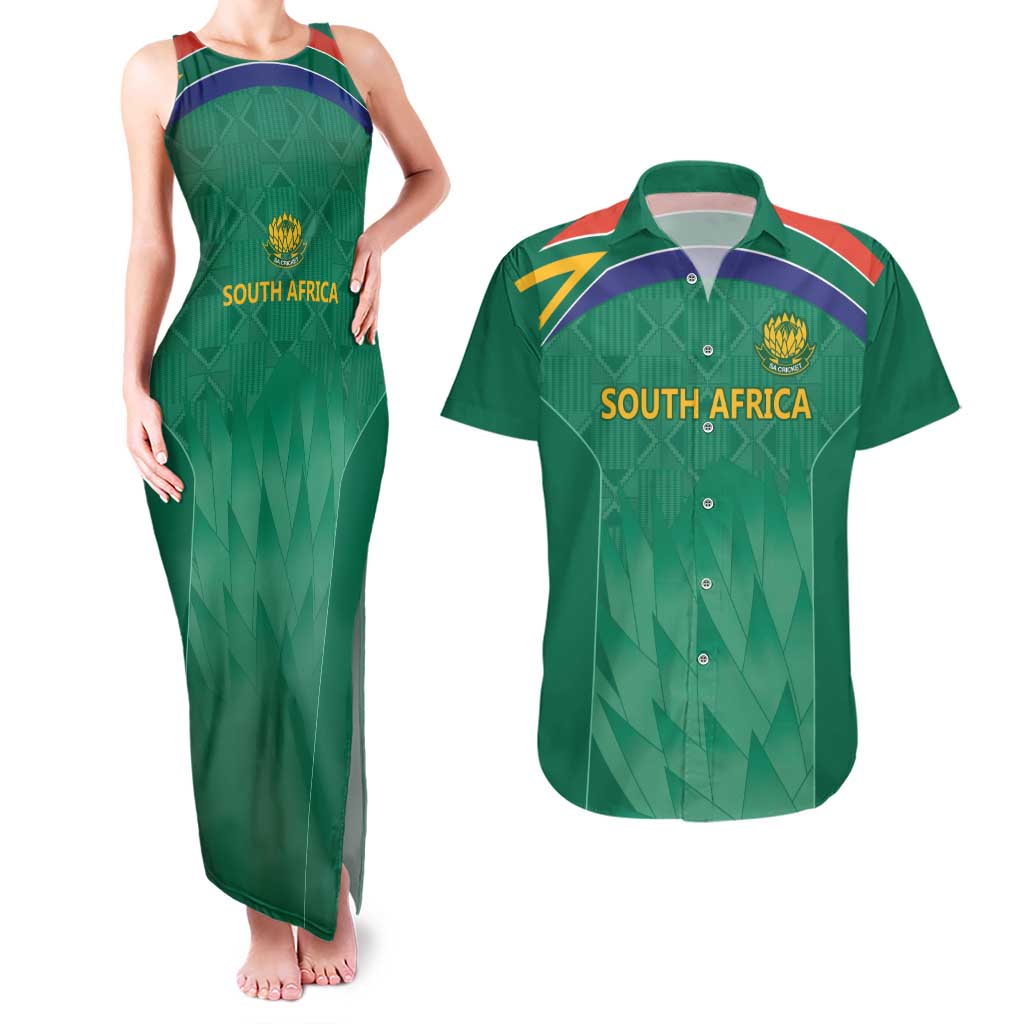 South Africa Cricket Custom Couples Matching Tank Maxi Dress and Hawaiian Shirt Proteas Green