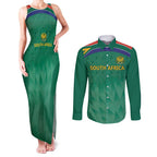 South Africa Cricket Custom Couples Matching Tank Maxi Dress and Long Sleeve Button Shirt Proteas Green