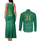 South Africa Cricket Custom Couples Matching Tank Maxi Dress and Long Sleeve Button Shirt Proteas Green
