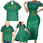 South Africa Cricket Custom Family Matching Short Sleeve Bodycon Dress and Hawaiian Shirt Proteas Green
