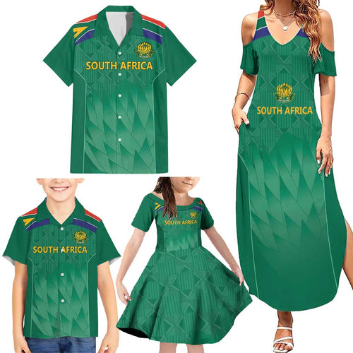 South Africa Cricket Custom Family Matching Summer Maxi Dress and Hawaiian Shirt Proteas Green