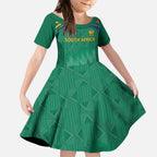 South Africa Cricket Custom Kid Short Sleeve Dress Proteas Green