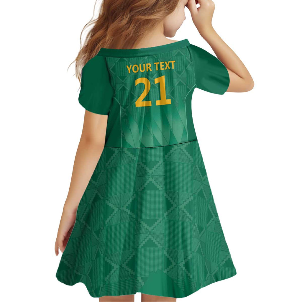 South Africa Cricket Custom Kid Short Sleeve Dress Proteas Green