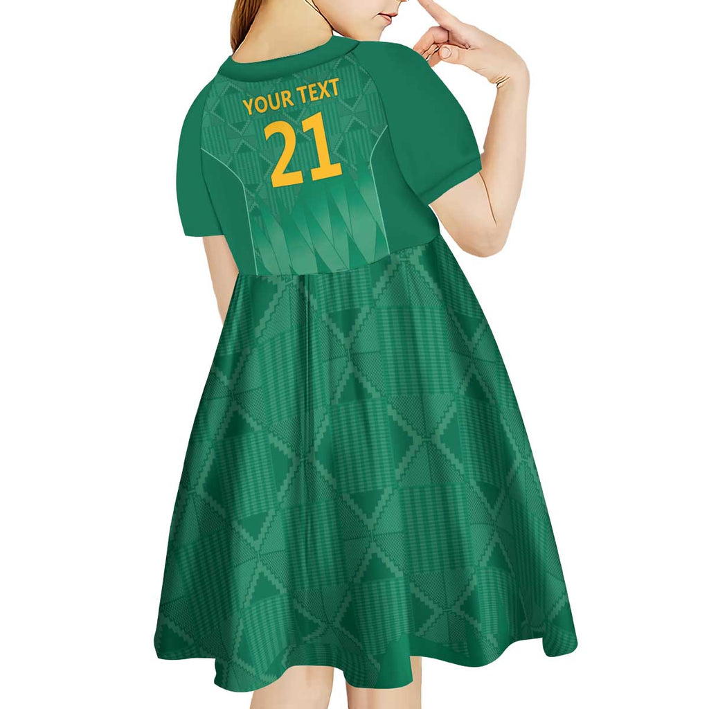 South Africa Cricket Custom Kid Short Sleeve Dress Proteas Green