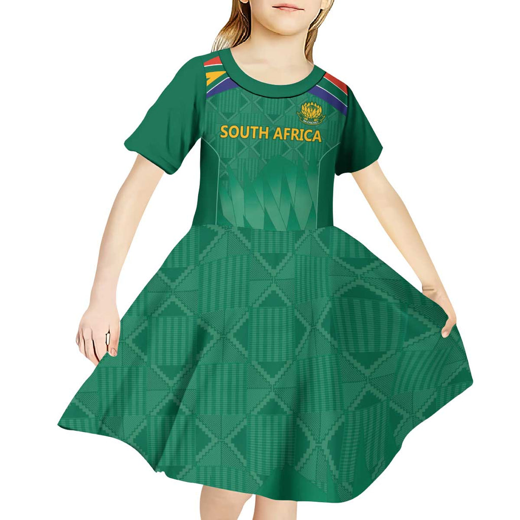 South Africa Cricket Custom Kid Short Sleeve Dress Proteas Green