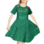 South Africa Cricket Custom Kid Short Sleeve Dress Proteas Green