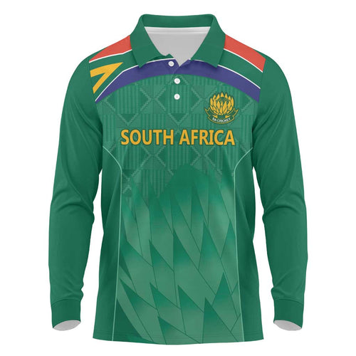 South Africa Cricket Custom Long Sleeve Polo Shirt Proteas Green