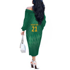 South Africa Cricket Custom Off The Shoulder Long Sleeve Dress Proteas Green