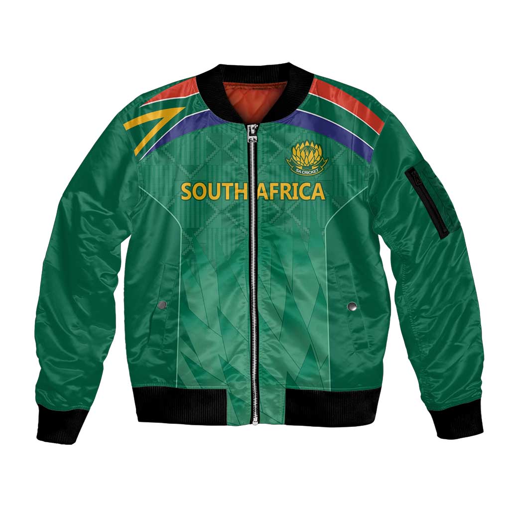 South Africa Cricket Custom Sleeve Zip Bomber Jacket Proteas Green
