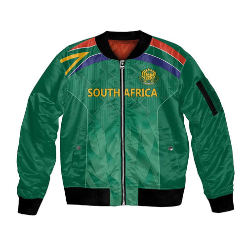 South Africa Cricket Custom Sleeve Zip Bomber Jacket Proteas Green