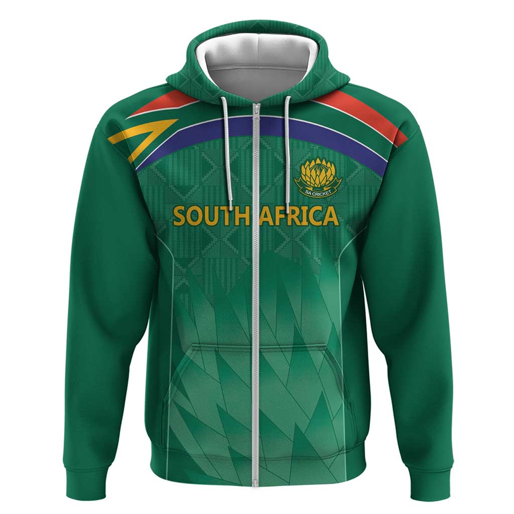 South Africa Cricket Custom Zip Hoodie Proteas Green