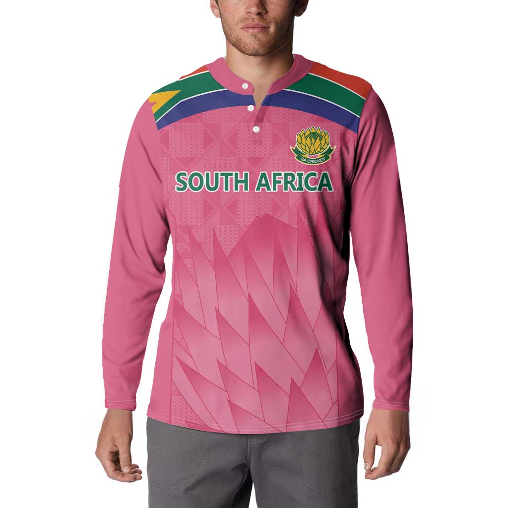 South Africa Cricket Custom Button Sweatshirt Proteas Pink