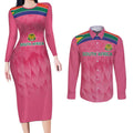 South Africa Cricket Custom Couples Matching Long Sleeve Bodycon Dress and Long Sleeve Button Shirt Proteas Pink
