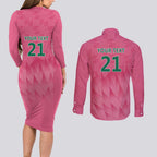 South Africa Cricket Custom Couples Matching Long Sleeve Bodycon Dress and Long Sleeve Button Shirt Proteas Pink