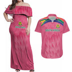 South Africa Cricket Custom Couples Matching Off Shoulder Maxi Dress and Hawaiian Shirt Proteas Pink
