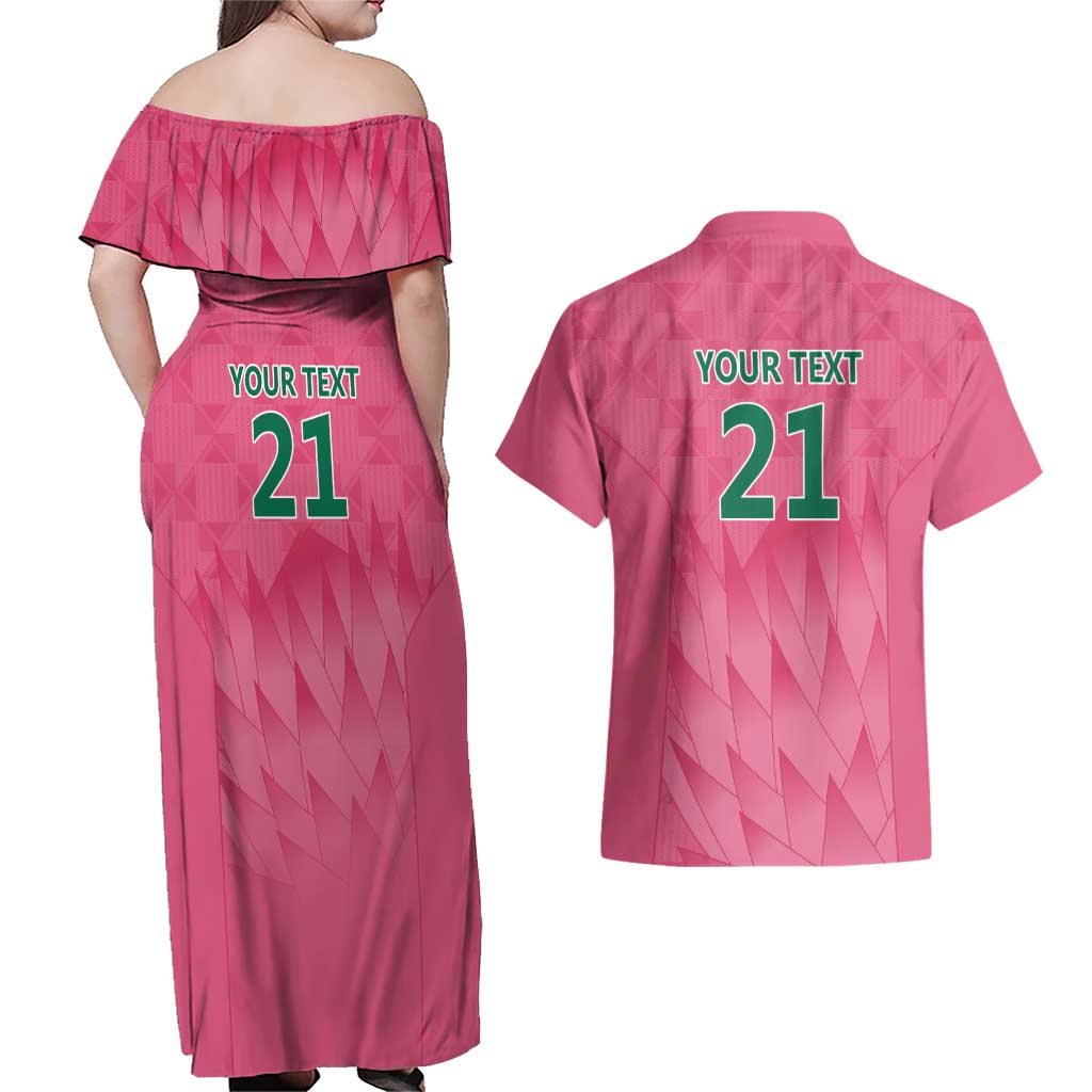 South Africa Cricket Custom Couples Matching Off Shoulder Maxi Dress and Hawaiian Shirt Proteas Pink