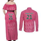 South Africa Cricket Custom Couples Matching Off Shoulder Maxi Dress and Long Sleeve Button Shirt Proteas Pink