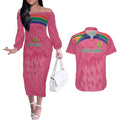 South Africa Cricket Custom Couples Matching Off The Shoulder Long Sleeve Dress and Hawaiian Shirt Proteas Pink