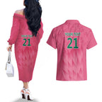 South Africa Cricket Custom Couples Matching Off The Shoulder Long Sleeve Dress and Hawaiian Shirt Proteas Pink