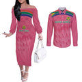 South Africa Cricket Custom Couples Matching Off The Shoulder Long Sleeve Dress and Long Sleeve Button Shirt Proteas Pink