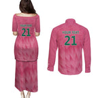 South Africa Cricket Custom Couples Matching Puletasi and Long Sleeve Button Shirt Proteas Pink