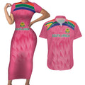 South Africa Cricket Custom Couples Matching Short Sleeve Bodycon Dress and Hawaiian Shirt Proteas Pink
