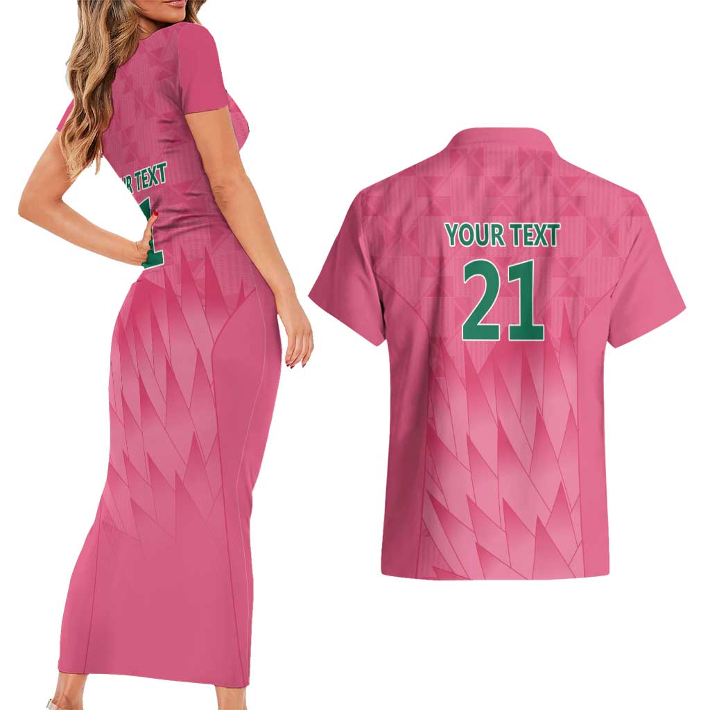 South Africa Cricket Custom Couples Matching Short Sleeve Bodycon Dress and Hawaiian Shirt Proteas Pink