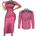 South Africa Cricket Custom Couples Matching Short Sleeve Bodycon Dress and Long Sleeve Button Shirt Proteas Pink
