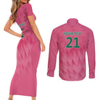 South Africa Cricket Custom Couples Matching Short Sleeve Bodycon Dress and Long Sleeve Button Shirt Proteas Pink
