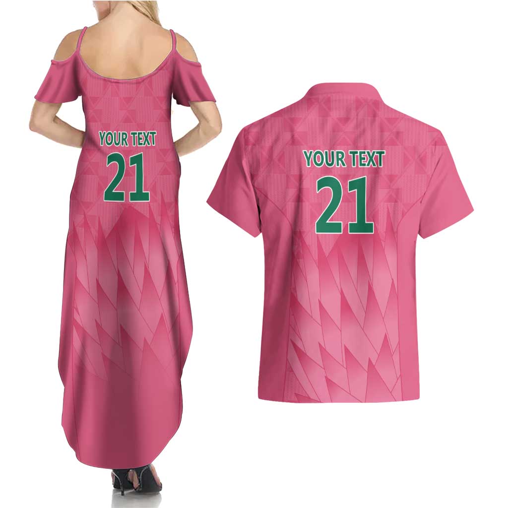 South Africa Cricket Custom Couples Matching Summer Maxi Dress and Hawaiian Shirt Proteas Pink
