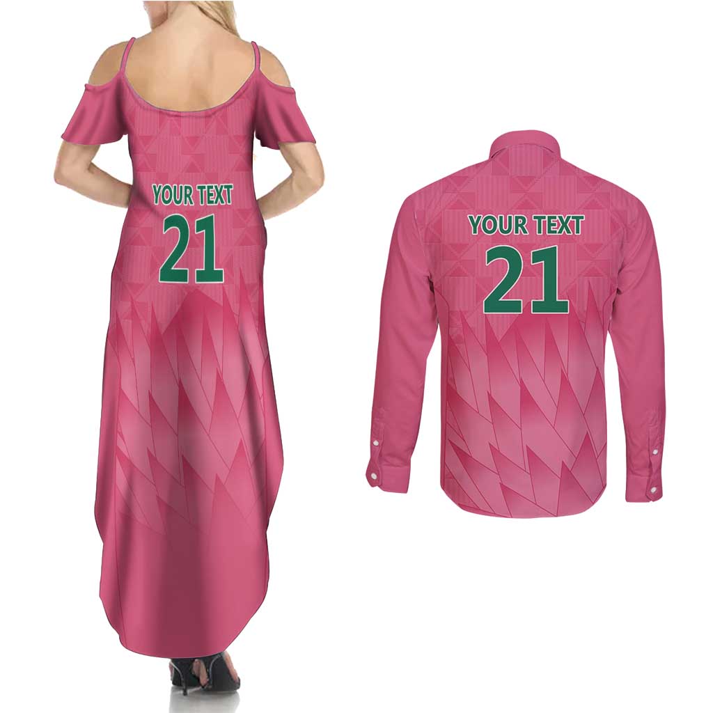 South Africa Cricket Custom Couples Matching Summer Maxi Dress and Long Sleeve Button Shirt Proteas Pink