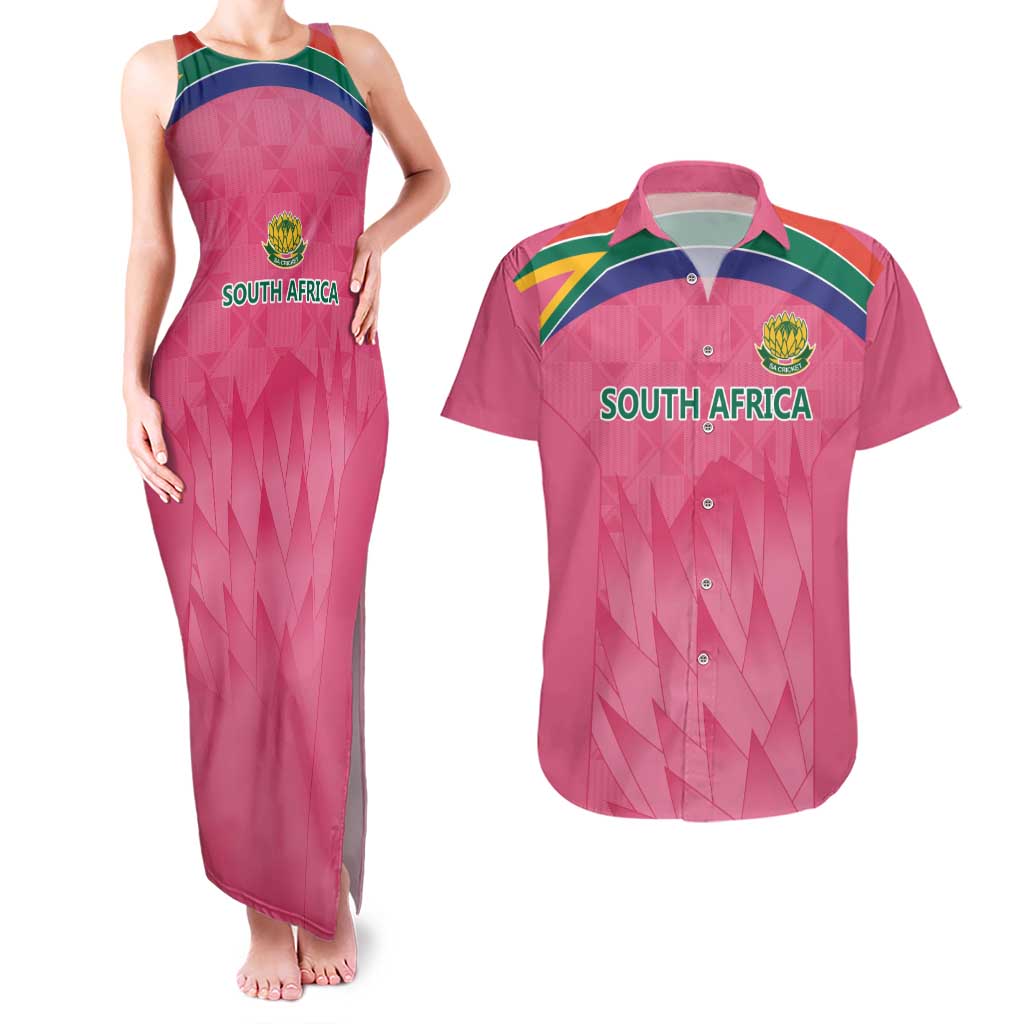 South Africa Cricket Custom Couples Matching Tank Maxi Dress and Hawaiian Shirt Proteas Pink