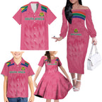 South Africa Cricket Custom Family Matching Off The Shoulder Long Sleeve Dress and Hawaiian Shirt Proteas Pink