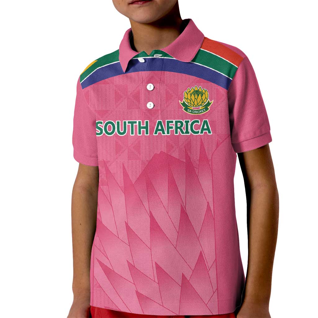 South Africa Cricket Custom Kid Polo Shirt Proteas Pink
