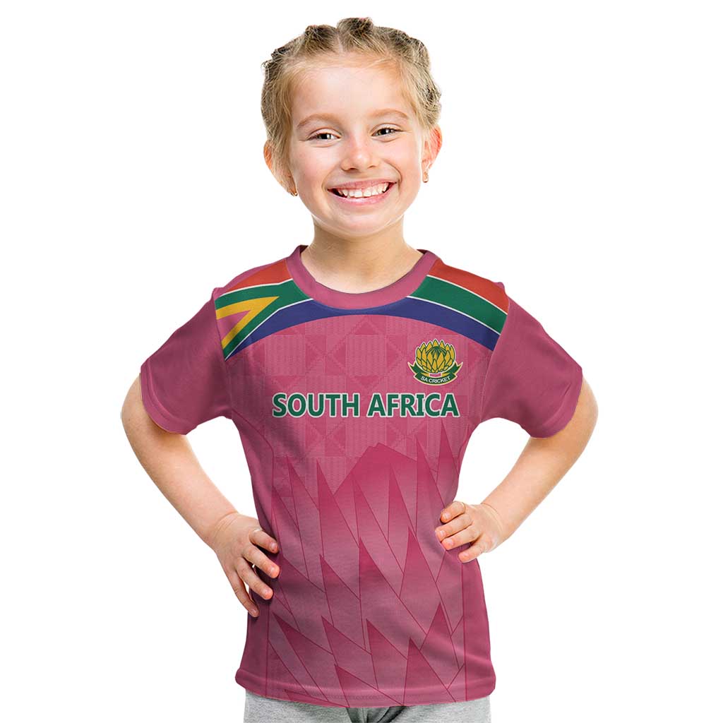 South Africa Cricket Custom Kid T Shirt Proteas Pink