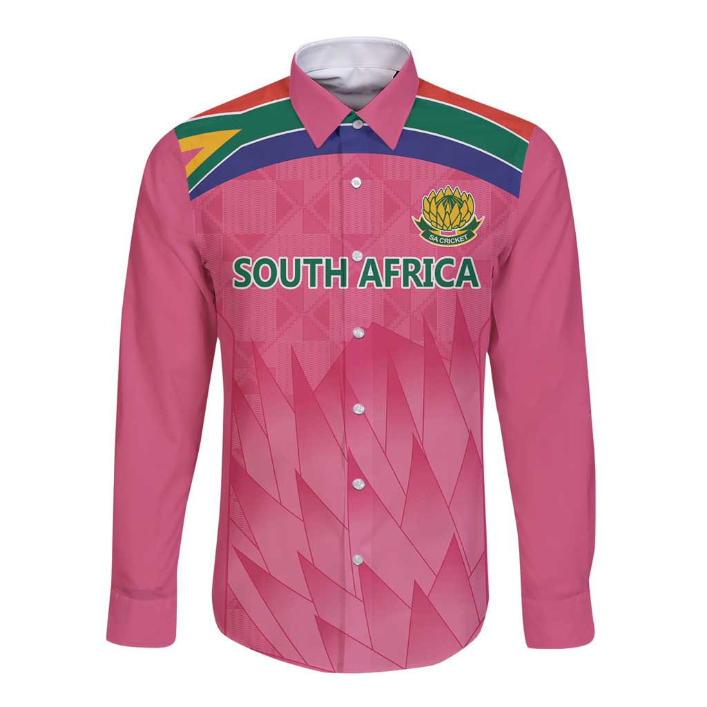 South Africa Cricket Custom Long Sleeve Button Shirt Proteas Pink