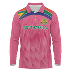 South Africa Cricket Custom Long Sleeve Polo Shirt Proteas Pink