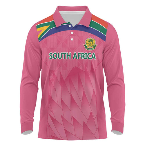 South Africa Cricket Custom Long Sleeve Polo Shirt Proteas Pink