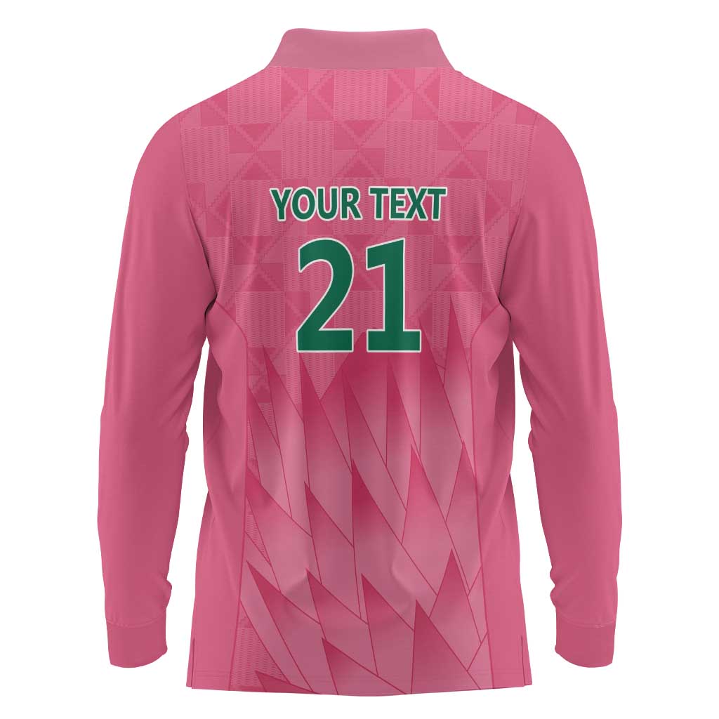 South Africa Cricket Custom Long Sleeve Polo Shirt Proteas Pink