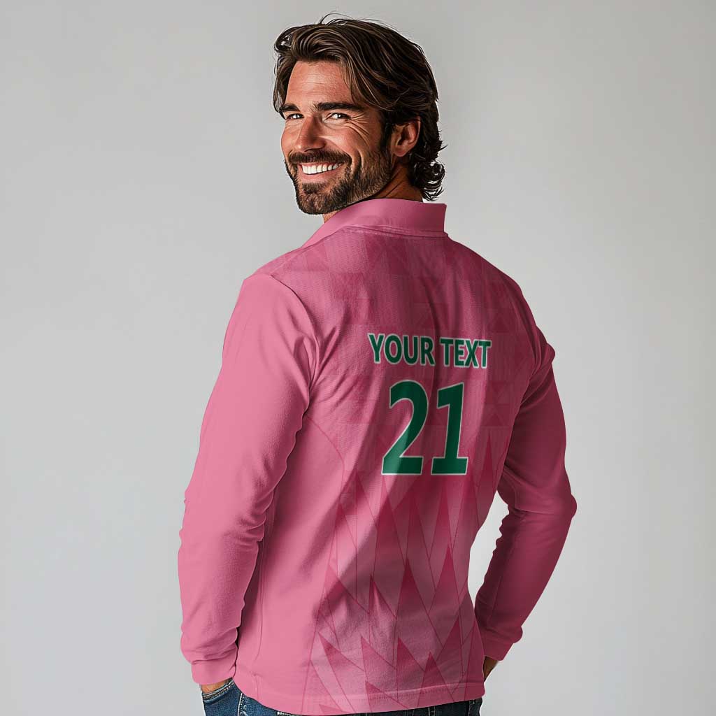 South Africa Cricket Custom Long Sleeve Polo Shirt Proteas Pink