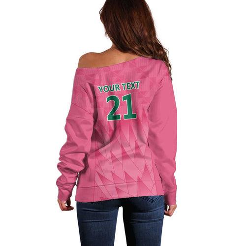 South Africa Cricket Custom Off Shoulder Sweater Proteas Pink