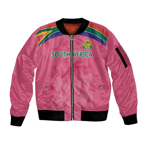 South Africa Cricket Custom Sleeve Zip Bomber Jacket Proteas Pink