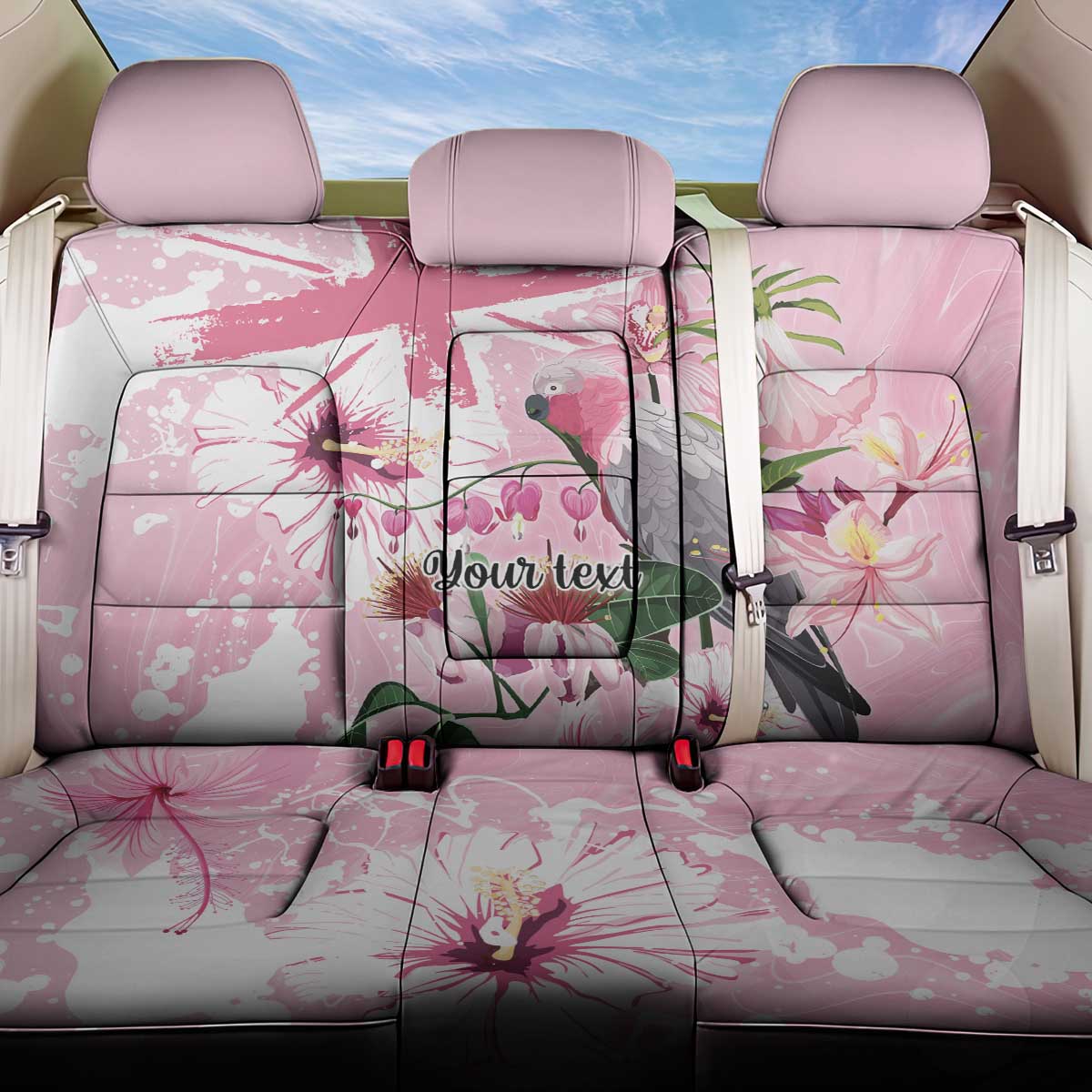 Personalised Australia Day Back Car Seat Cover Pink Parrot Bird Opal Art - Aussie Hoodie