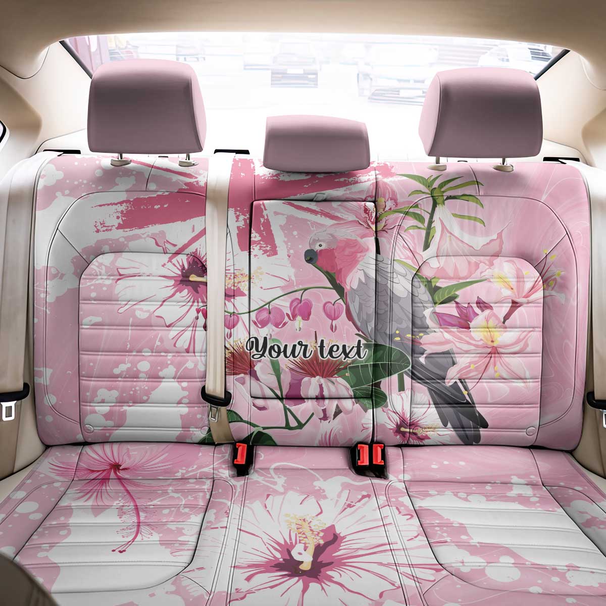 Personalised Australia Day Back Car Seat Cover Pink Parrot Bird Opal Art - Aussie Hoodie