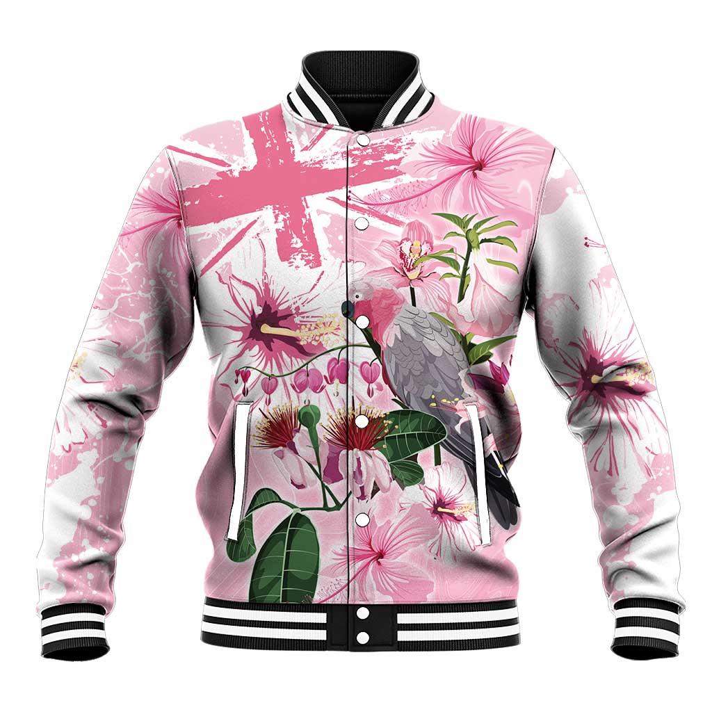 Personalised Australia Day Baseball Jacket Pink Parrot Bird Opal Art - Aussie Hoodie