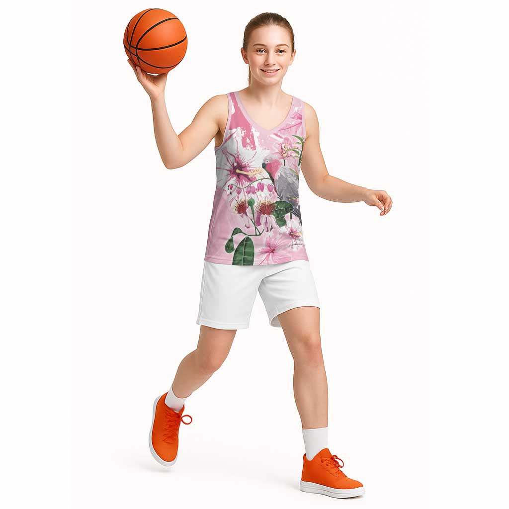 Personalised Australia Day Basketball Jersey Pink Parrot Bird Opal Art - Aussie Hoodie